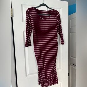Isabel Maternity Burgundy and White Striped Dress